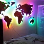 Metallic world map with LED lighting