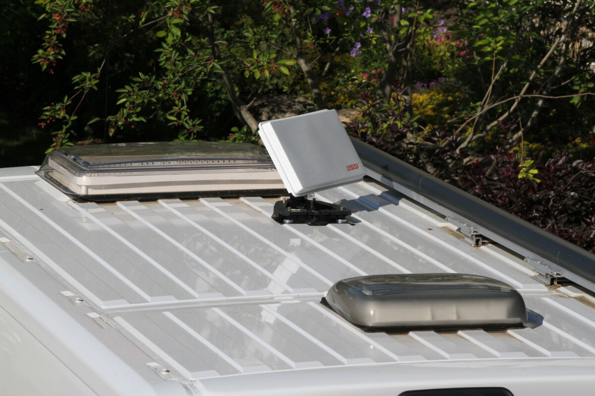 Secure the satellite antenna securely to the roof of the motorhome